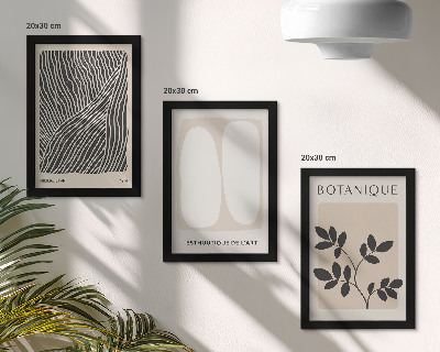 3 paveikslų rinkinys su rėmais Gėlių raštai ir minimalistinės linijos neutraliomis spalvomis