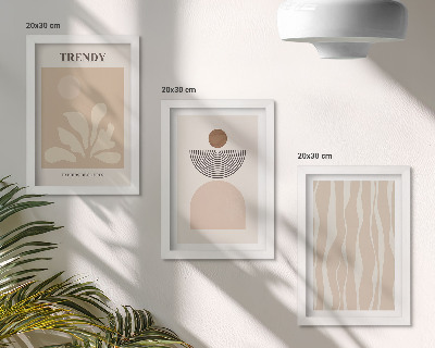 3 paveikslų rinkinys su rėmais Stilingos abstrakčios smėlio atspalvių kompozicijos