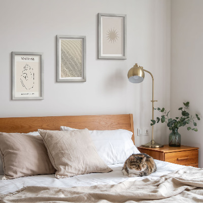 3 paveikslų rinkinys su rėmais Minimalistinės linijos, smėlis, bangos ir saulė