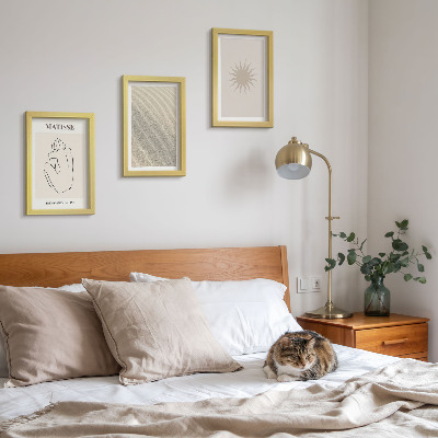 3 paveikslų rinkinys su rėmais Minimalistinės linijos, smėlis, bangos ir saulė