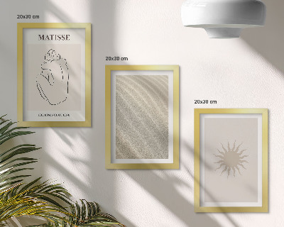3 paveikslų rinkinys su rėmais Minimalistinės linijos, smėlis, bangos ir saulė