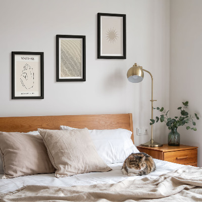 3 paveikslų rinkinys su rėmais Minimalistinės linijos, smėlis, bangos ir saulė