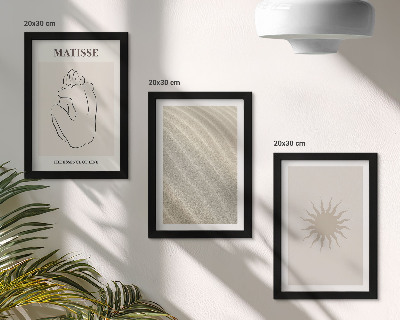 3 paveikslų rinkinys su rėmais Minimalistinės linijos, smėlis, bangos ir saulė