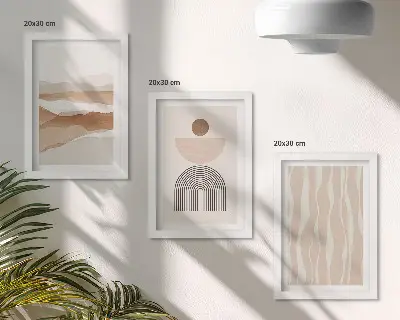 Įrėmintų paveikslų rinkinys abstraktus peizažas su natūraliomis formomis ir geometrija