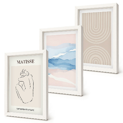 3 paveikslų rinkinys su rėmais Pastelinių atspalvių linijos ir bangos su minimalistiniu akcentu