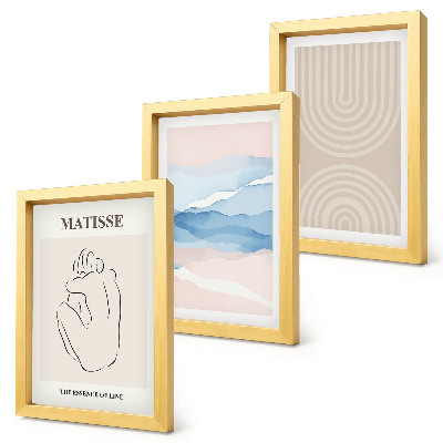 3 paveikslų rinkinys su rėmais Pastelinių atspalvių linijos ir bangos su minimalistiniu akcentu