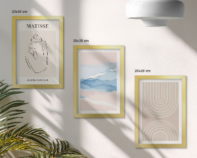 3 paveikslų rinkinys su rėmais Pastelinių atspalvių linijos ir bangos su minimalistiniu akcentu