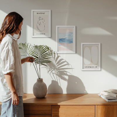 Įrėmintų paveikslų rinkinys Matiso abstrakčios formos ir subtilios spalvos