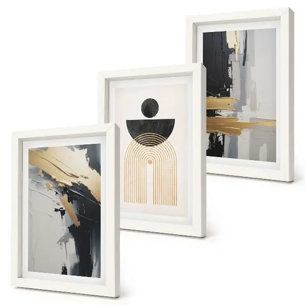 Geometrijos abstrakti elegantiška kompozicija trijų paveikslų rinkinys su rėmais