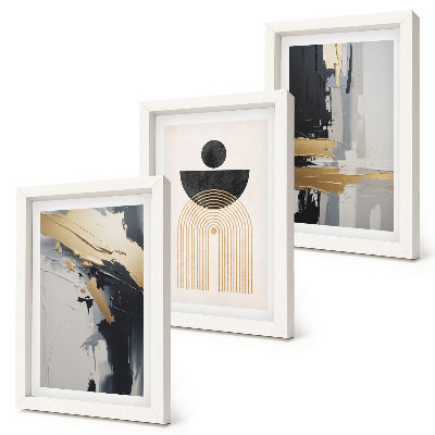 3 paveikslų rinkinys su rėmais Geometrijos abstrakti elegantiška kompozicija