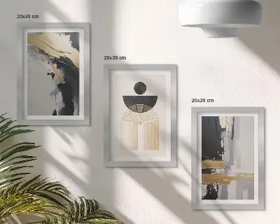 Geometrijos abstrakti elegantiška kompozicija trijų paveikslų rinkinys su rėmais