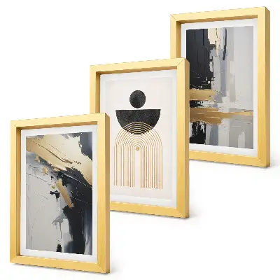 Geometrijos abstrakti elegantiška kompozicija trijų paveikslų rinkinys su rėmais