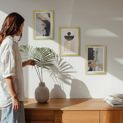 3 paveikslų rinkinys su rėmais Geometrijos abstrakti elegantiška kompozicija