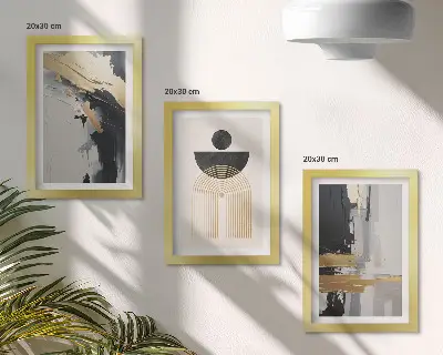 Geometrijos abstrakti elegantiška kompozicija trijų paveikslų rinkinys su rėmais