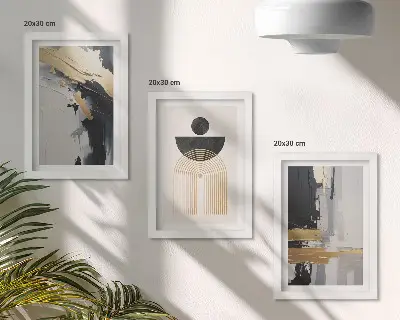 Geometrijos abstrakti elegantiška kompozicija trijų paveikslų rinkinys su rėmais