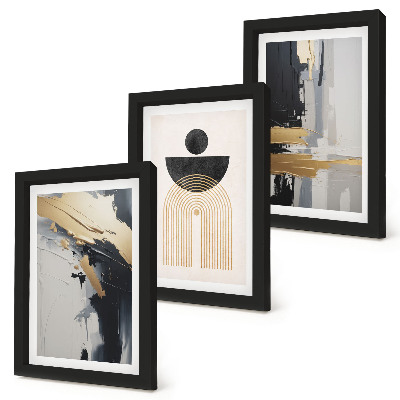 3 paveikslų rinkinys su rėmais Geometrijos abstrakti elegantiška kompozicija