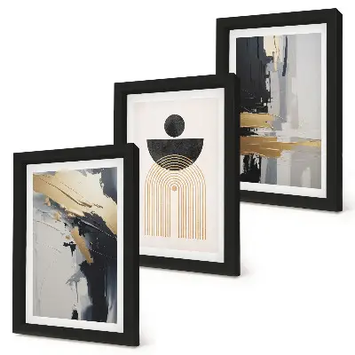 Geometrijos abstrakti elegantiška kompozicija trijų paveikslų rinkinys su rėmais