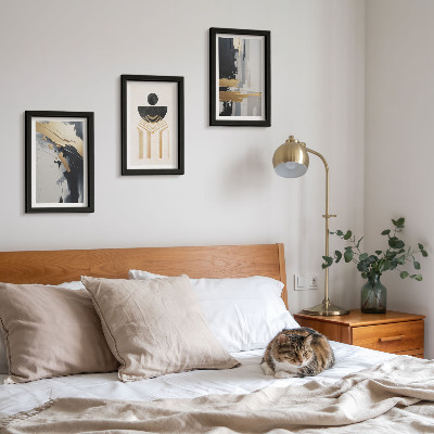 3 paveikslų rinkinys su rėmais Geometrijos abstrakti elegantiška kompozicija