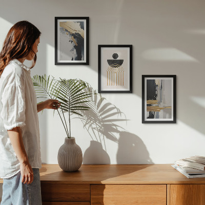 3 paveikslų rinkinys su rėmais Geometrijos abstrakti elegantiška kompozicija