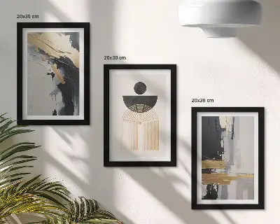 Geometrijos abstrakti elegantiška kompozicija trijų paveikslų rinkinys su rėmais