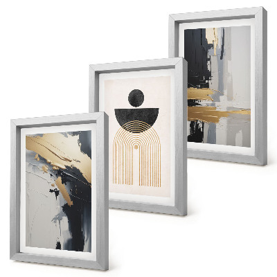 3 paveikslų rinkinys su rėmais Geometrijos abstrakti elegantiška kompozicija