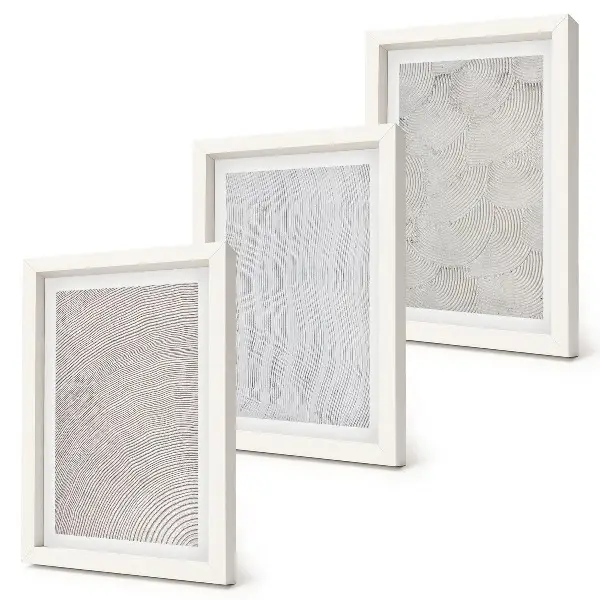 3 paveikslų rinkinys su rėmais smėlio spalvos linijinės geometrinės struktūros
