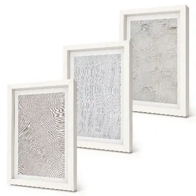 3 paveikslų rinkinys su rėmais smėlio spalvos linijinės geometrinės struktūros