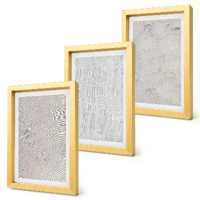 3 paveikslų rinkinys su rėmais smėlio spalvos linijinės geometrinės struktūros