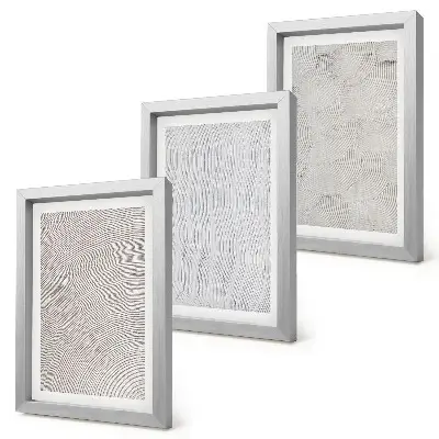 3 paveikslų rinkinys su rėmais smėlio spalvos linijinės geometrinės struktūros