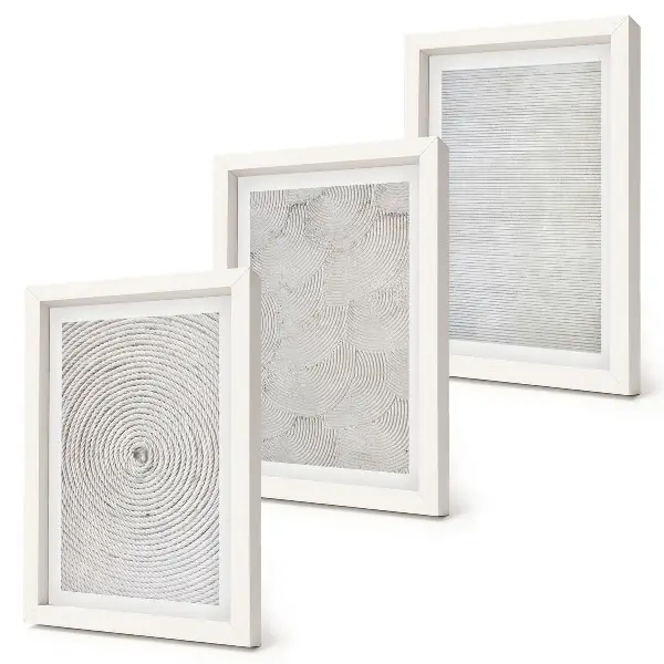 3 paveikslų rinkinys su rėmais modernūs geometriniai kartoniniai raštai