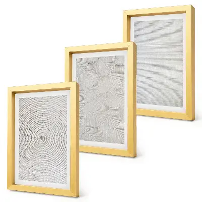 3 paveikslų rinkinys su rėmais modernūs geometriniai kartoniniai raštai
