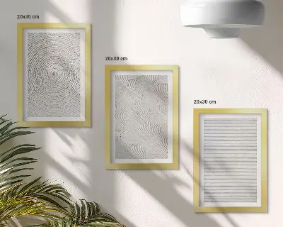 3 paveikslų rinkinys su rėmais modernūs geometriniai kartoniniai raštai