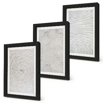 3 paveikslų rinkinys su rėmais modernūs geometriniai kartoniniai raštai