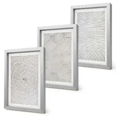 3 paveikslų rinkinys su rėmais modernūs geometriniai kartoniniai raštai