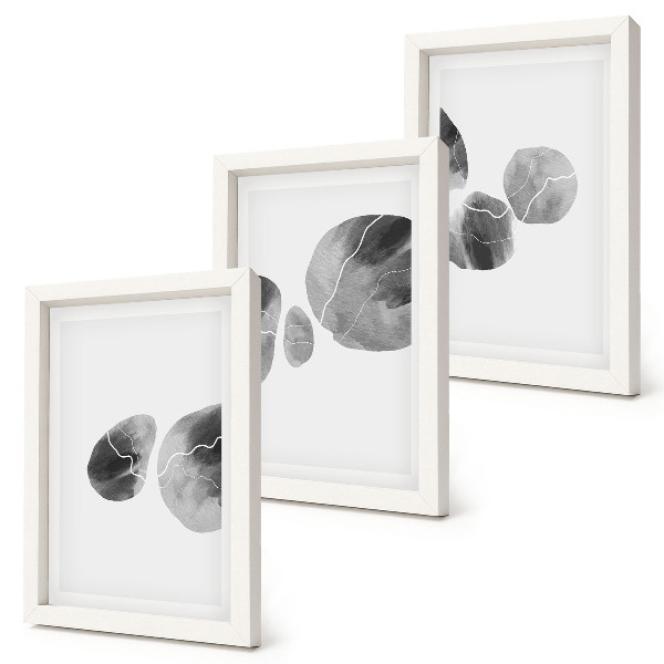3 paveikslų rinkinys su rėmais Dažų dėmės abstraktus minimalistinis paveikslas
