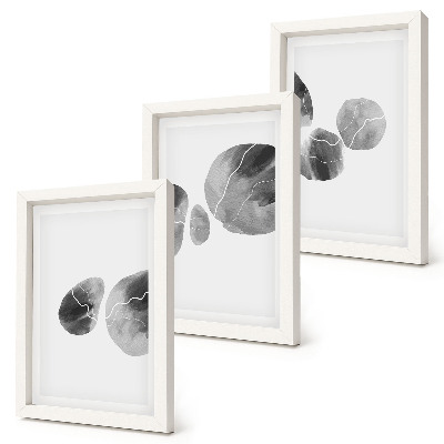 3 paveikslų rinkinys su rėmais Dažų dėmės abstraktus minimalistinis paveikslas