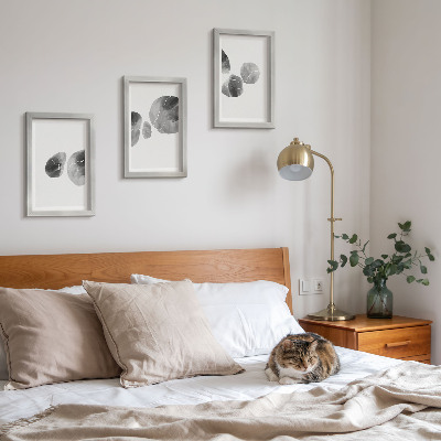 3 paveikslų rinkinys su rėmais Dažų dėmės abstraktus minimalistinis paveikslas