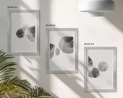 Abstraktus minimalistinis paveikslas su dažų dėmių motyvu 3 paveikslų rinkinys su rėmais