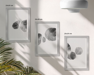 3 paveikslų rinkinys su rėmais Dažų dėmės abstraktus minimalistinis paveikslas