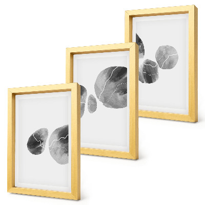 3 paveikslų rinkinys su rėmais Dažų dėmės abstraktus minimalistinis paveikslas