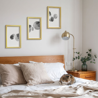 3 paveikslų rinkinys su rėmais Dažų dėmės abstraktus minimalistinis paveikslas
