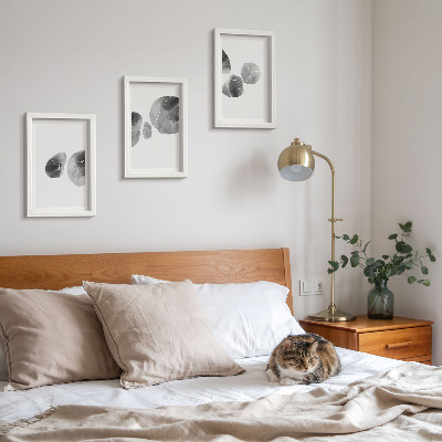 3 paveikslų rinkinys su rėmais Dažų dėmės abstraktus minimalistinis paveikslas