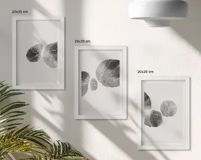 Abstraktus minimalistinis paveikslas su dažų dėmių motyvu 3 paveikslų rinkinys su rėmais