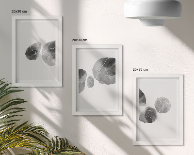 3 paveikslų rinkinys su rėmais Dažų dėmės abstraktus minimalistinis paveikslas
