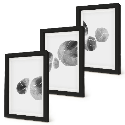 3 paveikslų rinkinys su rėmais Dažų dėmės abstraktus minimalistinis paveikslas