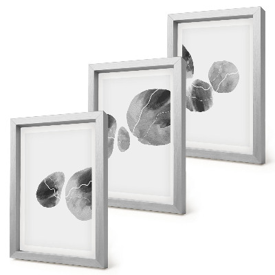 3 paveikslų rinkinys su rėmais Dažų dėmės abstraktus minimalistinis paveikslas