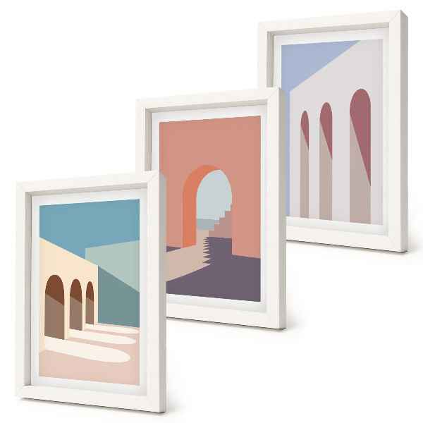 Įrėmintų paveikslų rinkinys Pastelinė minimalistinė miesto architektūros grafika