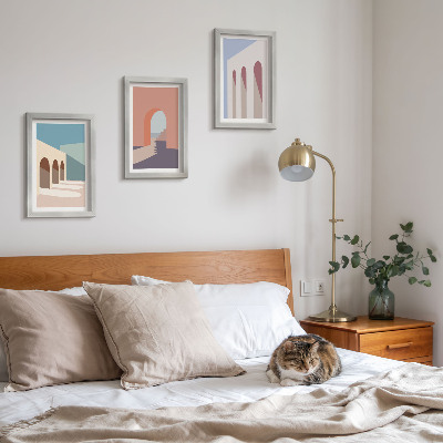 Įrėmintų paveikslų rinkinys Pastelinė minimalistinė miesto architektūros grafika