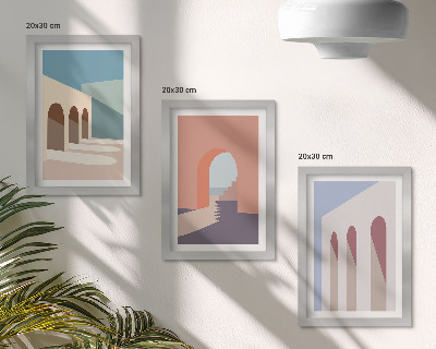 Įrėmintų paveikslų rinkinys Pastelinė minimalistinė miesto architektūros grafika