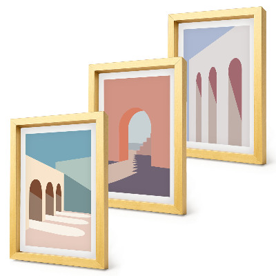 Įrėmintų paveikslų rinkinys Pastelinė minimalistinė miesto architektūros grafika